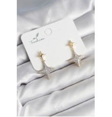 Kutup Yıldızı Pirinç Gold Renk Zirkon Taşlı Kadın Küpe - TJ-BKP11303