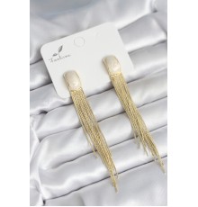 Sallantılı Beyaz Mineli Gold Renk Kadın Küpe - TJ-BKP11305