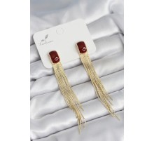 Sallantılı Bordo Mineli Gold Renk Kadın Küpe - TJ-BKP11306