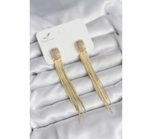 Sallantılı Krem Mineli Gold Renk Kadın Küpe - TJ-BKP11307