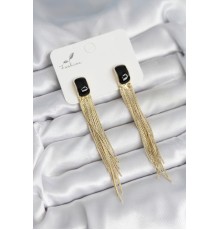 Sallantılı Siyah Mineli Gold Renk Kadın Küpe - TJ-BKP11308