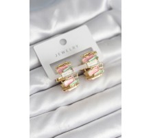 Mineli Karışık Renkli Gold Pirinç Kadın Küpe - TJ-BKP11311