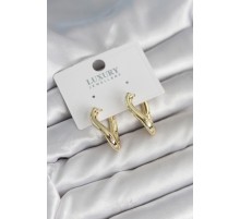 Gold Renk Eğik Halka Model Pirinç Kadın Küpe - TJ-BKP11312