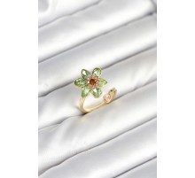 Çiçek Model Yeşil Pirinç Gold Renk Yüzük - TJ-BYK3901