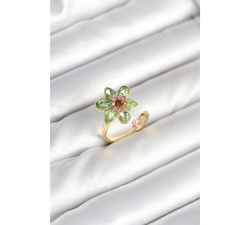 Çiçek Model Yeşil Pirinç Gold Renk Yüzük - TJ-BYK3901