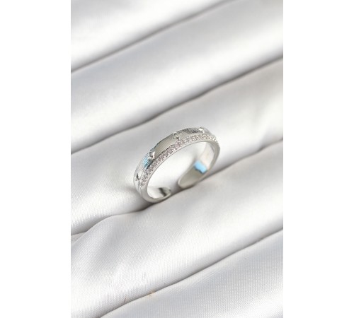 Gümüş Renk Şerit Zirkon Taşlı Kadın Yüzük - TJ-BYK3904