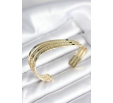 Eğik Şerit Model Gold Renk Pirinç Kadın Bileklik - TJ-BB8019