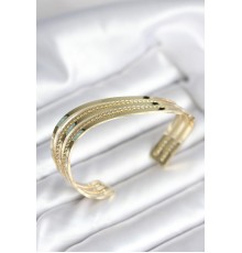 Eğik Şerit Model Gold Renk Pirinç Kadın Bileklik - TJ-BB8019