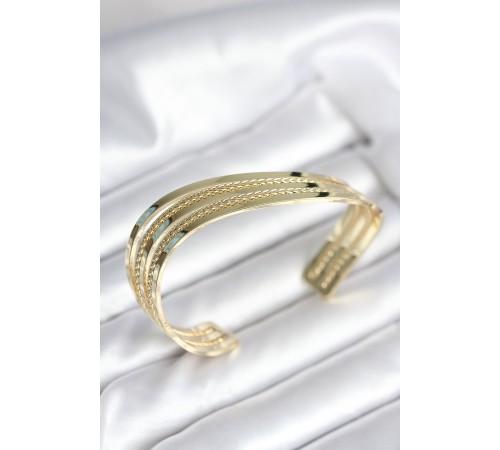 Eğik Şerit Model Gold Renk Pirinç Kadın Bileklik - TJ-BB8019