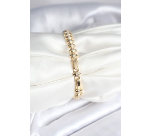 Pirinç Gold Renk Zirkon Taşlı Baklava Model Kadın Bileklik - TJ-BB8024