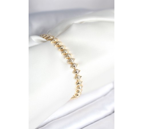 Pirinç Gold Renk Zirkon Taşlı Baklava Model Kadın Bileklik - TJ-BB8024