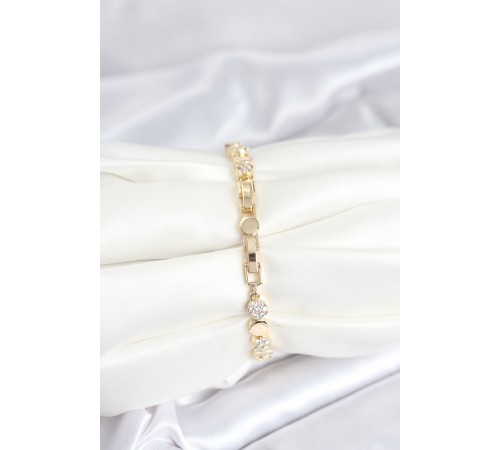 Pirinç Gold Renk Nokta Model Zirkon Taşlı Kadın Bileklik - TJ-BB8026