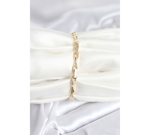 Pirinç Gold Renk Kemik Model Zirkon Taşlı Kadın Bileklik - TJ-BB8028