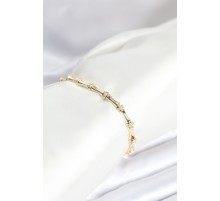 Pirinç Gold Renk Kemik Model Zirkon Taşlı Kadın Bileklik - TJ-BB8028