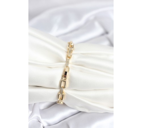 Pirinç Gold Renk Kare Zincir Model Zirkon Taşlı Kadın Bileklik - TJ-BB8030