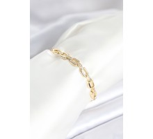 Pirinç Gold Renk Kare Zincir Model Zirkon Taşlı Kadın Bileklik - TJ-BB8030