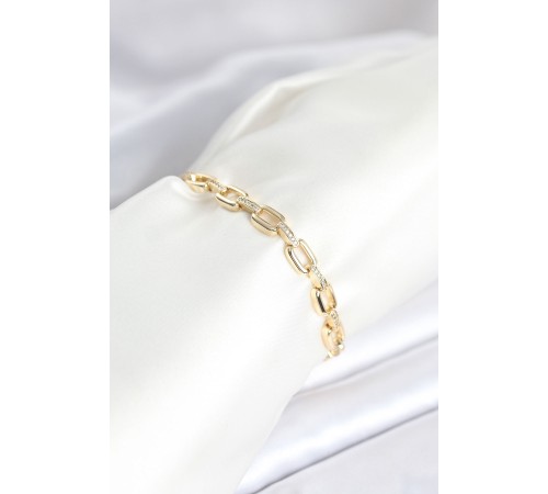 Pirinç Gold Renk Kare Zincir Model Zirkon Taşlı Kadın Bileklik - TJ-BB8030