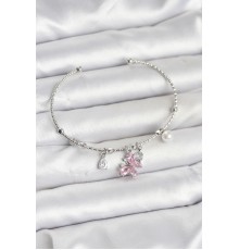 Pembe Kelebek Charmlı Gümüş Renk Kadın Bileklik - TJ-BB8032