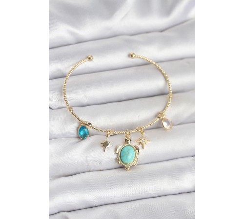 Caretta Caretta Charmlı Gold Renk Kadın Bileklik - TJ-BB8033