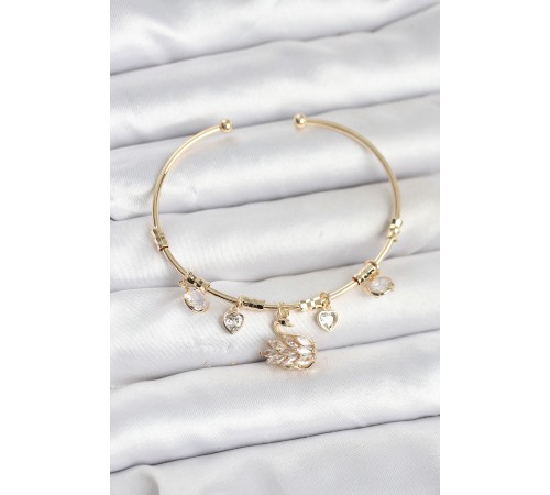 Kuğu Charmlı Gold Renk Kadın Bileklik - TJ-BB8035
