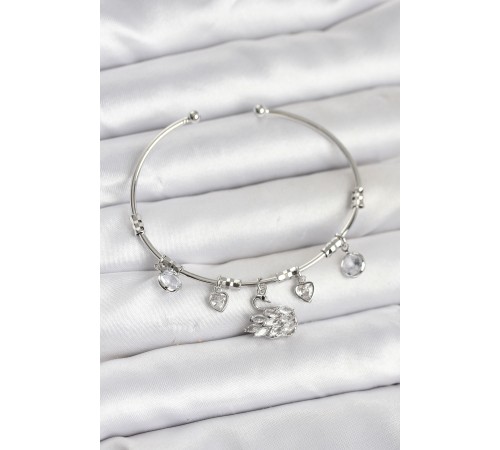 Kuğu Charmlı Gümüş Renk Kadın Bileklik - TJ-BB8036
