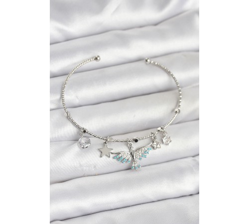 Anka Kuşu Charmlı Gümüş Renk Pirinç Kadın Bileklik - TJ-BB8040