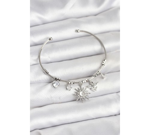 Güneş Charmlı Gümüş Renk Pirinç Kadın Bileklik - TJ-BB8042