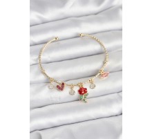 Gül Charmlı Gold Renk Pirinç Kadın Bileklik - TJ-BB8043