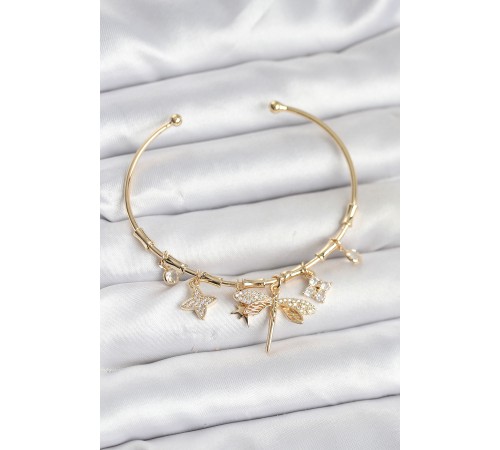 Yusufçuk Charmlı Gold Renk Pirinç Kadın Bileklik - TJ-BB8045