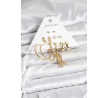 Gold Renk Pirinç Kadın 6 Çift Küpe Seti - TJ-BKP11317