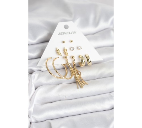 Gold Renk Pirinç Kadın 6 Çift Küpe Seti - TJ-BKP11317