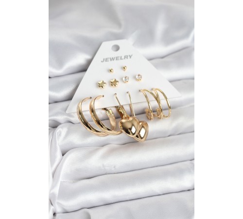 6 Çift Kadın Küpe Seti Gold Renk - TJ-BKP11319