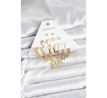 Gold Renk Yıldızlı Set 6 Çift Kadın Küpe Seti - TJ-BKP11320