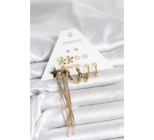 Pirinç Gold Renk 6 Çift Kadın Küpe Seti - TJ-BKP11321