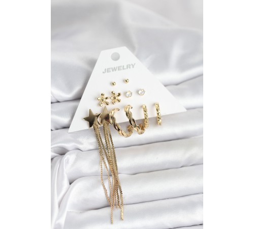 Pirinç Gold Renk 6 Çift Kadın Küpe Seti - TJ-BKP11321