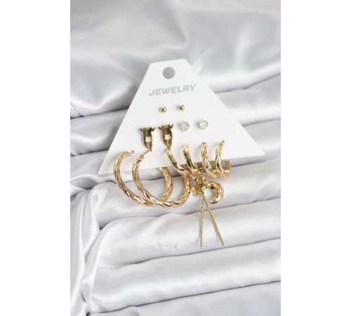 Gold Renk Pirinç 6'lı Kadın Küpe Seti - TJ-BKP11322