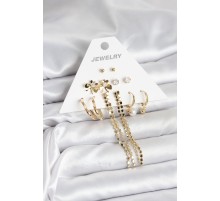 Gold Renk Pirinç 6'lı Kadın Küpe Seti - TJ-BKP11324