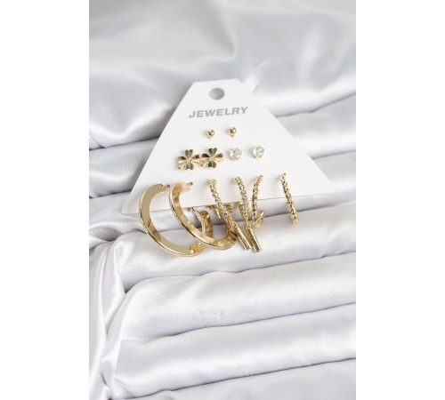 Pirinç Gold Renk 6 Çift Kadın Küpe Seti - TJ-BKP11325