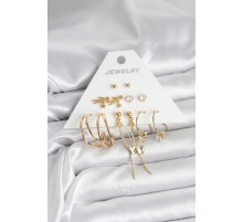Pirinç Gold Renk 6 Çiftli Kadın Küpe Seti - TJ-BKP11327