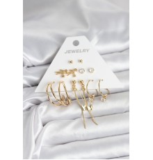 Pirinç Gold Renk 6 Çiftli Kadın Küpe Seti - TJ-BKP11327