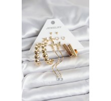 Gold Renk Pirinç 6 Çift Kadın Küpe Seti - TJ-BKP11328