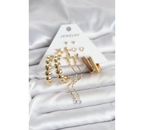 Gold Renk Pirinç 6 Çift Kadın Küpe Seti - TJ-BKP11328