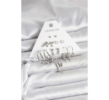 Pirinç Gümüş Renk 6'lı Kadın Küpe Seti - TJ-BKP11329