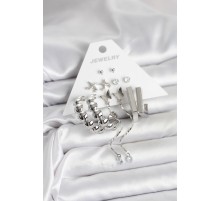 Gümüş Renk Pirinç 6'lı Kadın Küpe Seti - TJ-BKP11330