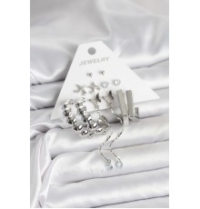 Gümüş Renk Pirinç 6'lı Kadın Küpe Seti - TJ-BKP11330