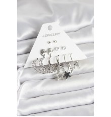 Pirinç Gümüş Renk 6'lı Kadın Küpe Seti - TJ-BKP11333