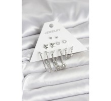 Pirinç Gümüş Renk Küpe Seti 6'lı - TJ-BKP11334