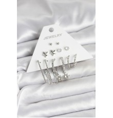 Pirinç Gümüş Renk Küpe Seti 6'lı - TJ-BKP11334