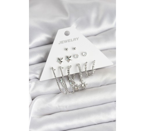 Pirinç Gümüş Renk Küpe Seti 6'lı - TJ-BKP11334