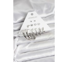 Pirinç Gümüş Renk Halka Modelli 6 Çift Kadın Küpe - TJ-BKP11335